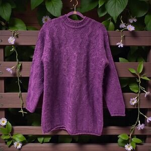 Vtg Esprit Purple Cable‎ Knit Wool Blend Fuzzy Tunic Sweater Dress Size S